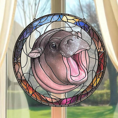 Moo Deng Suncatcher Ornament Gift Trendy Baby Hippo Acrylic Window Hanging Pygmy Fan Memes Sun Catchers Acrylic Windown Suncatchers for Windows Christmas Decor Outdoor