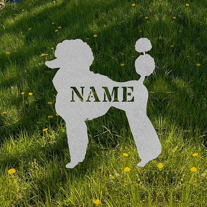Custom Poodle Silver Garden Statue Stake,Custom Poodle Outdoor Yard Art Decor,Memorial Remembrance Sculpture for Yard Garden Porch Lawn Grassland Park Farm Flowerpot Decor.