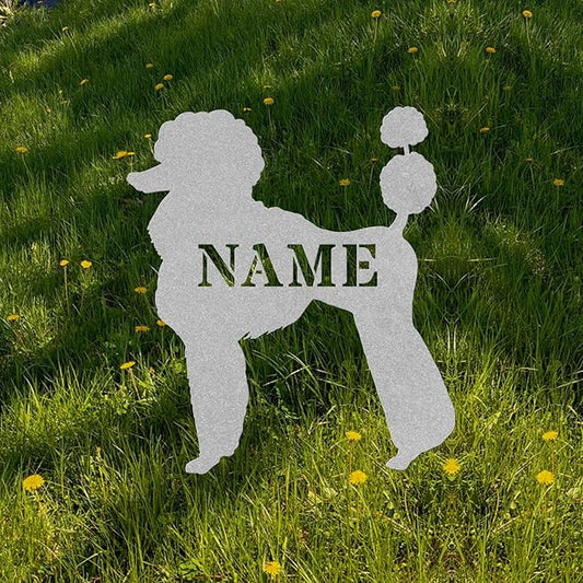 Custom Poodle Silver Garden Statue Stake,Custom Poodle Outdoor Yard Art Decor,Memorial Remembrance Sculpture for Yard Garden Porch Lawn Grassland Park Farm Flowerpot Decor.