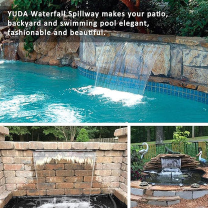 Pondo 12" Waterfall Pool Fountain, 304 Stainless Steel Pond Waterfall Spillway with Wider Water Flow Platform, Professional Spray for Sheer Descent Garden Outdoor