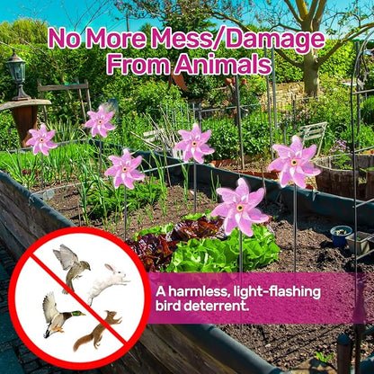 BATTIFE Reflective Pinwheels for Yard and Garden, Pre-Installed Bird Blinder Sparkly Pin Wheel, Scare Birds & Animal Away Wind Spinner, 10 Pack (Pink)