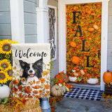 Border Collie Fall Garden Flag Autumn Dog Yard Sign Orange Floral Thanksgiving Outdoor Banners for Outside 12x18 Double Sided Small Wild Flower Lawn Decorations