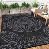 Pauwer Waterproof Outdoor Rug 6x9, Reversible Plastic Straw Patio Camping Rug, Indoor Outdoor RV Mat Carpet for Deck, Camper, Porch, Balcony, Backyard, Picnic, Boho Black Grey