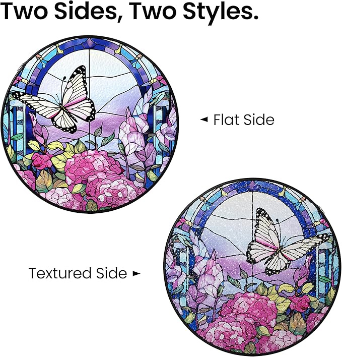 AELS Stained Glass 7.87" Round Suncatcher, Colorful Sun Catcher for Home Garden Window Decor, Window Hanging Ornament Gift for Friends and Family, Butterfly
