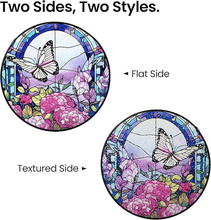 AELS Stained Glass 7.87" Round Suncatcher, Colorful Sun Catcher for Home Garden Window Decor, Window Hanging Ornament Gift for Friends and Family, Butterfly