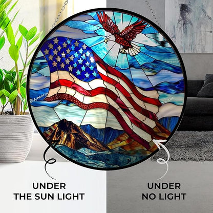 American Flag Stained Glass Suncatcher Window Hanging, Gothic Dragon Christmas Ornaments for Fiction Lovers, Dinosaur Room Decor for Nursery New Home Gifts