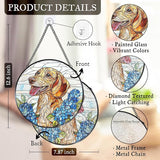 Dachshund Hydrangea Stained Glass Window Hanging Suncatcher, Weiner Dog Sun Catcher Indoor Window, Dachshund Gifts for Women, Dog Painted Glass Round Wall Hanging Decorations, 7.8x7.8 in