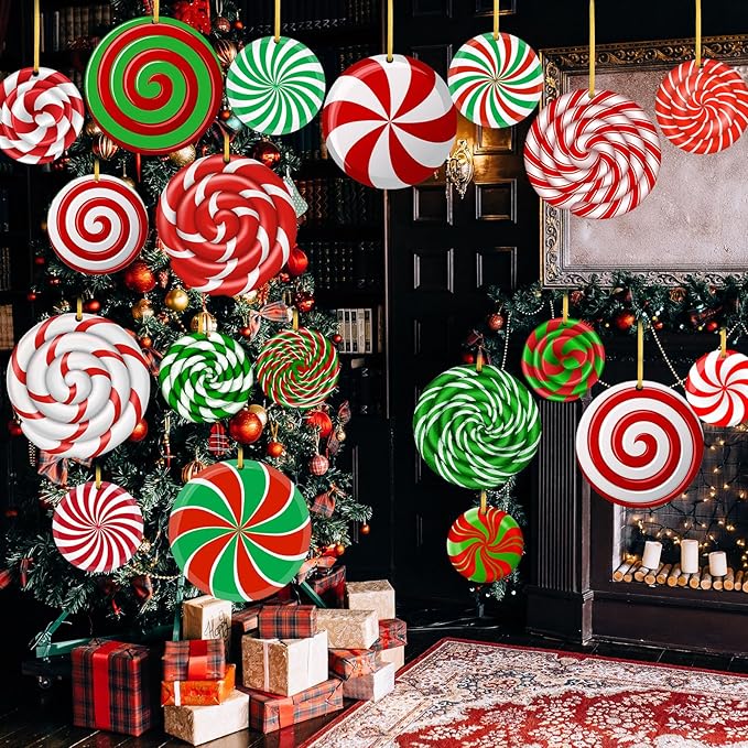 30 Pieces Outdoor Double Sided Lawn Decorations Christmas Large Candy Yard Decorations Plastic Outdoor Holiday and Christmas Hanging Porch and Tree Yard Lawn for Xmas Decor