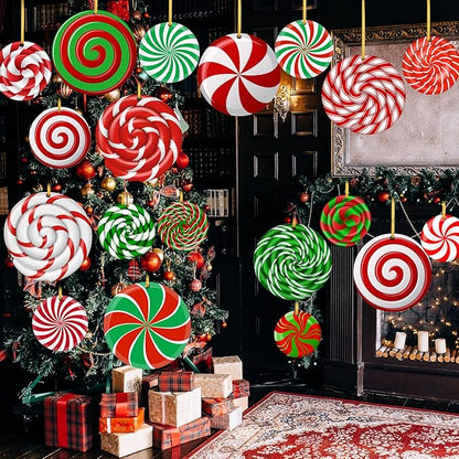 30 Pieces Outdoor Double Sided Lawn Decorations Christmas Large Candy Yard Decorations Plastic Outdoor Holiday and Christmas Hanging Porch and Tree Yard Lawn for Xmas Decor