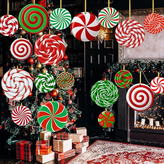 30 Pieces Outdoor Double Sided Lawn Decorations Christmas Large Candy Yard Decorations Plastic Outdoor Holiday and Christmas Hanging Porch and Tree Yard Lawn for Xmas Decor