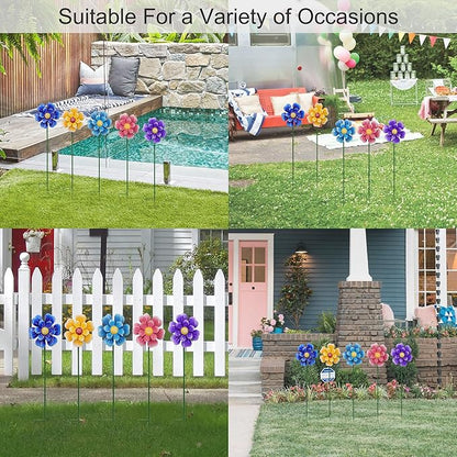 Metal Flower Wind Spinner Garden Lawn Stakes Yard Art, 27 Inch Windmill Outdoor Garden Iron Handicraft Lawn Ornament, Outside Front Porch Patio Yard Decor, 5 Pieces Outdoor Valentines Decoration Gift