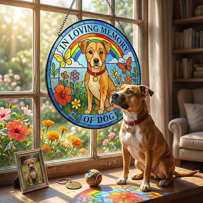 Dog Stained Glass Suncatcher - Double-Sided Light Transmission Stained Glass Window Hanging for Pet Loss Gift, Diamond Glass Sun Catchers Indoor Window Decor
