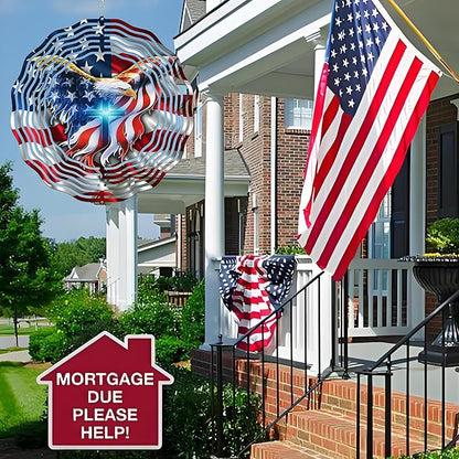 American Flag Wind Spinner 12 Inch - 3D Patriotic Eagle & Christian Cross Outdoor Decor, Stainless Steel Hanging Yard Spinner, Gift for 4th of July, Veterans, Mom, Dad, Home & Garden