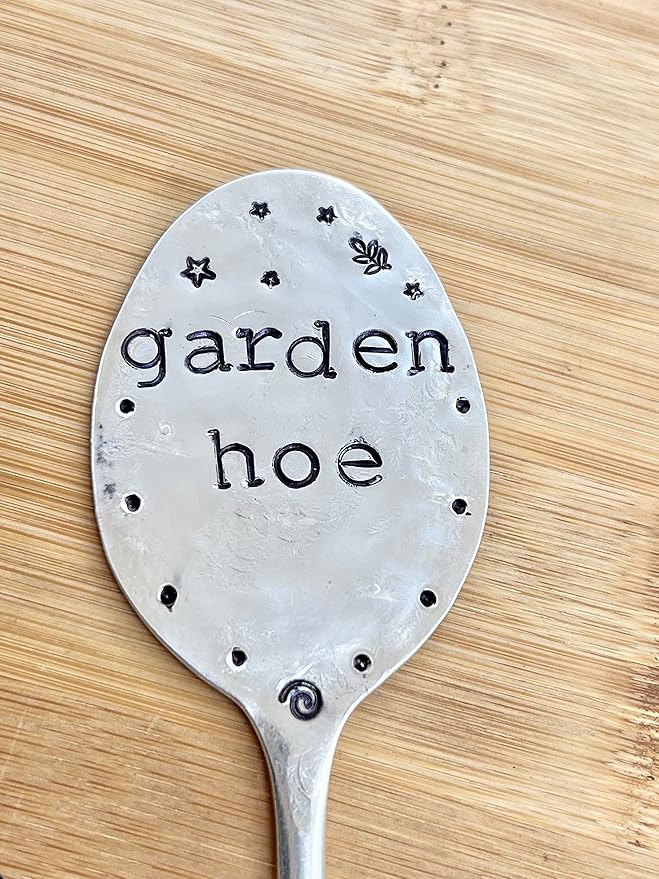 Garden Marker GARDEN HOE silly hand stamped Tea Spoon for Garden Herb or Flowers
