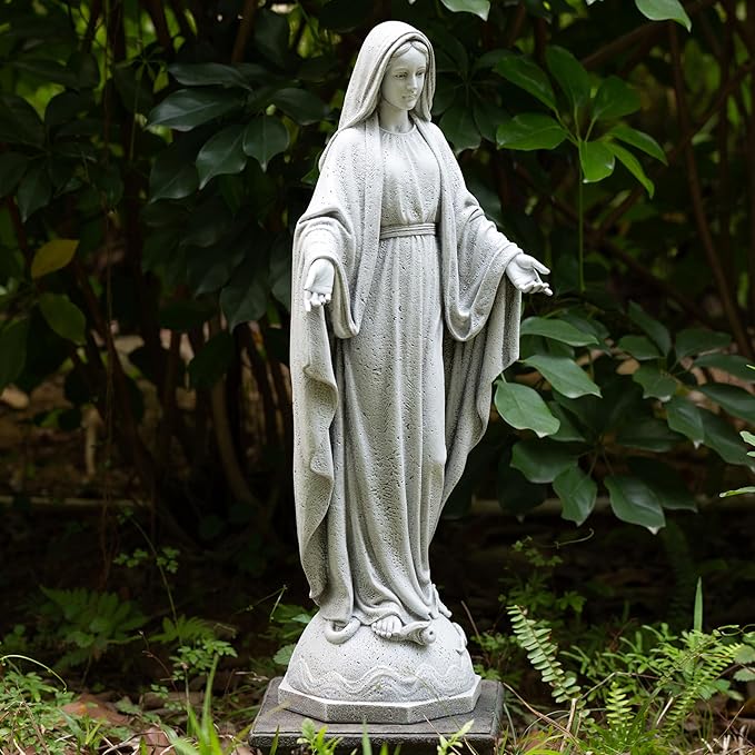 BC Catholic Our Lady of Grace Virgin Mary Statue, 24" H Holy Mother Statue for Garden, Mother Mary Décor for Outdoor Yard Patio Lawn Hallway, Religious Gift, Handpainted by Buildclassic
