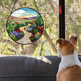 Stained Glass Window Hanging Colorful Wildflowers Mountain Scenery 6.3" - Suncatcher Door Garden Sunroom Sun Catcher Decor Birthday Christmas for Mom Men Woman Nana