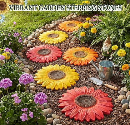 Landical 6 Pack Decorative Stepping Stones for Garden 10 Inch Cement Flower Stepping Stones Decoration for Patio Walkway Yard Outdoor(Sunflower)
