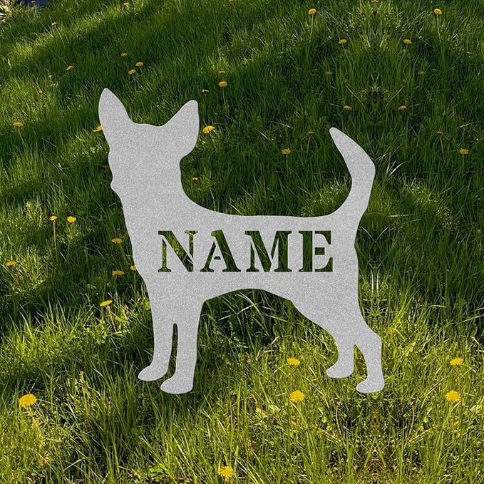 Custom Chihuahua Silver Garden Statue Stake,Custom Chihuahua Outdoor Yard Art Decor,Memorial Remembrance Sculpture for Yard Garden Porch Lawn Grassland Park Farm Flowerpot Decor.