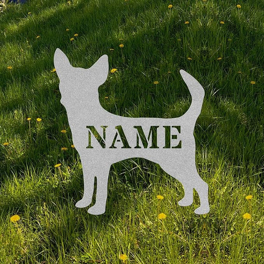 Custom Chihuahua Silver Garden Statue Stake,Custom Chihuahua Outdoor Yard Art Decor,Memorial Remembrance Sculpture for Yard Garden Porch Lawn Grassland Park Farm Flowerpot Decor.