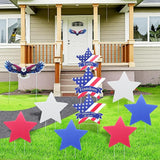 11 Pcs Independence Day Yard Signs(2 Eagles+9 Stars), 4th of July Patriotic Outdoor Decorations, Memorial Day Pentagram(Red White Blue) Garden Sign with Stakes for Fourth of July Celebration