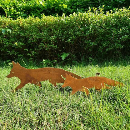 2 PCS Animal Garden Decoration, Lawns Animal Indoor Outdoor Garden Statue, Animal Figurine for Gardens Patios, Creative Animal Garden Sculpture, Sneaky Rustic Animal Garden Decoration
