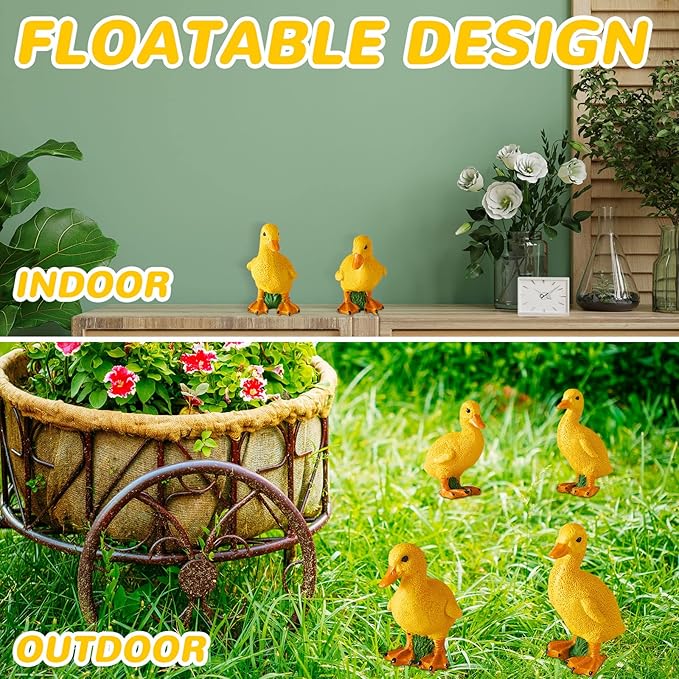 Lenwen 4 Pcs Resin Duck Figures Ducks Statue Duckling Outdoor Garden Statues for Patio Lawn Outdoor Yard Pond Decorations 3.9 x 3.1 x 2.8 Inch, 2 Styles