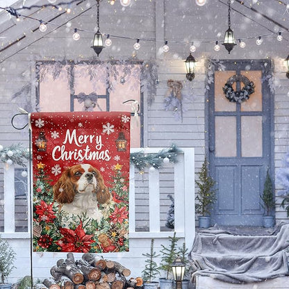 Christmas Cavalier King Charles Spaniel Garden Flag Merry Christmas Dog Yard Flag for Outside Xmas Flags 12x18 Double Sided Red Poinsettia Garden Flags Winter Porch Decorations Outdoor