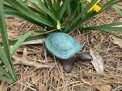 Top Brass Turtle Key Hider Figurine - Cast Iron Garden Statue with Secret Compartment - Indoor/Outdoor