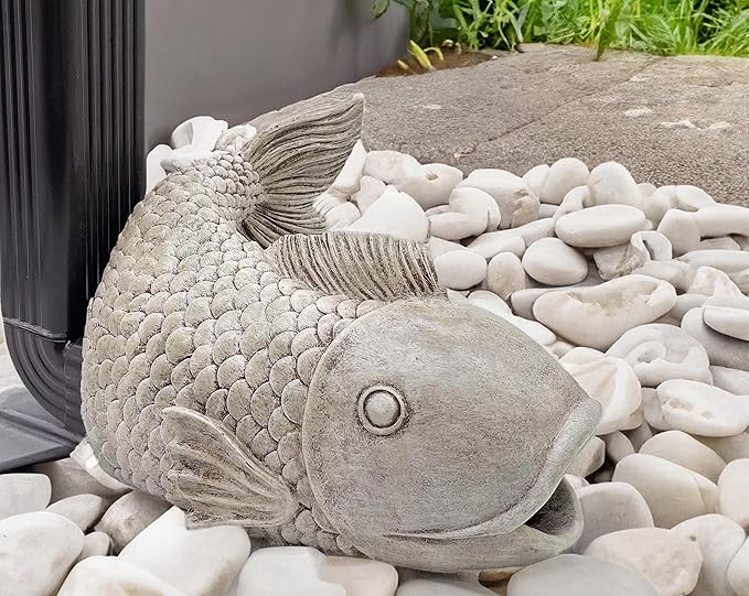 Teaeeno Fish Gutter Downspout Extension Decoration,3''x4'' Downspout Extender Diverter Splash Block Sculpture Outdoor Decor,Animal Resin Statue Ornaments, for Garden,Terrace,Lawn,Yard