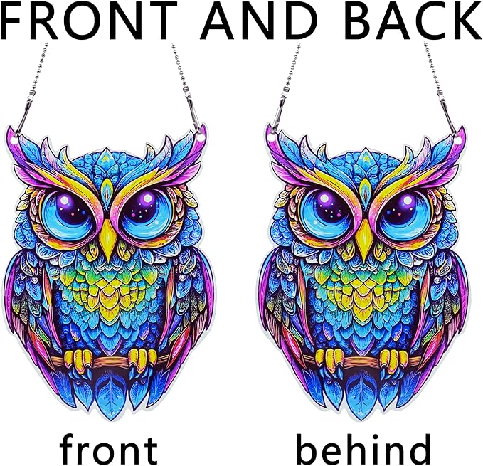 Owl Ornaments Colorful Window Hanging Decorations Home Wall Decor for Bedroom Patio Indoor Outdoor