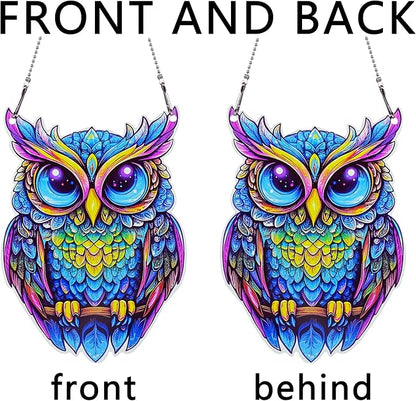 Owl Ornaments Colorful Window Hanging Decorations Home Wall Decor for Bedroom Patio Indoor Outdoor
