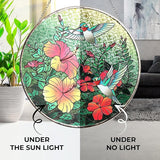 Hanway Suncatcher in Colorful Stained Glass 12" Dia - Genuine Brightly Colored Glass, Protective Metal Edge, Ready to Use Hanging Chain, for Window, Garden (Butterfly) (Hummingbird)