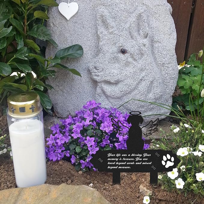 Rngmsi Dog Cemetery Decorations for Grave - Grave Garden Metal Decorations Memorial Dog Angel Wings Stakes Plaque Waterproof Black Grave Decoration Sympathy Garden Stake Markers Dog Grave Decor