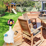 Shyyween Winter Goose Outfit Lady Porch Goose Outfit for 23'' Cement Plastic Geese Statue Clothes White Bathrobe Curlers Coffee Cup for Outdoor Garden Lawn Yard Patio Decoration