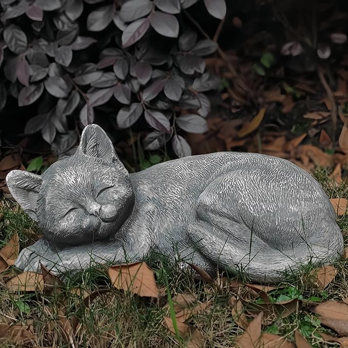 GENUINQ Garden Sleeping Cat Memorial Stone Cat Grave Marker Remembrance Kitten Statues for Garden,Patio,Lawn,Grave Decor Pet Sympathy Gift