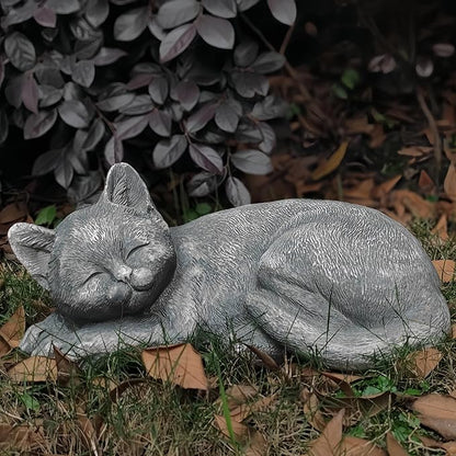 GENUINQ Garden Sleeping Cat Memorial Stone Cat Grave Marker Remembrance Kitten Statues for Garden,Patio,Lawn,Grave Decor Pet Sympathy Gift