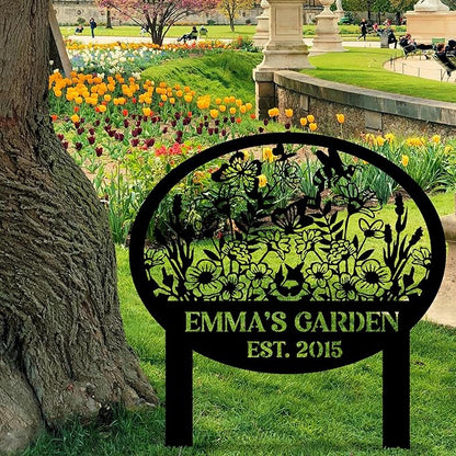 Metal Signs Customized, Personalized Garden Stake Metal Sign, Custom Garden Name Sign, Custom Date Sign with Stakes for Outside, Home Backyard Decor, Farmhouse Patio Decorations, Housewarming Gift