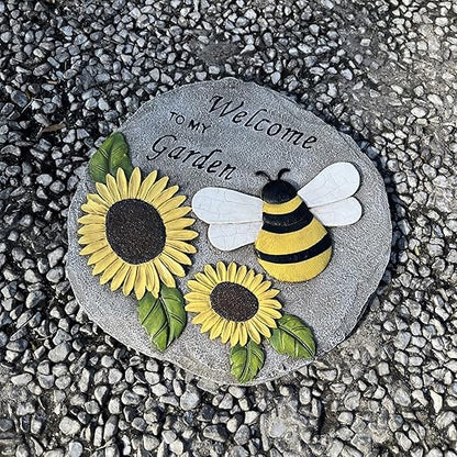 Welcome to My Garden Stepping Stone, Decorative Stone Statue for Garden, Funny Stepping Stone for Patio, Balcony, Yard, Lawn Decorative, Spring in Garden Collection (Bees)