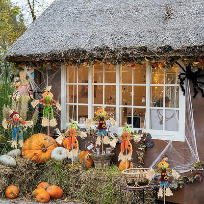 ZAUGONTW 6 PCS Halloween Scarecrow Decorations - Outdoor, Fall Harvest, Standing Scarecrow for Garden, Home, School, Yard, Porch, Thanksgiving Decor