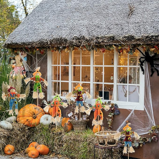 ZAUGONTW 6 PCS Halloween Scarecrow Decorations - Outdoor, Fall Harvest, Standing Scarecrow for Garden, Home, School, Yard, Porch, Thanksgiving Decor