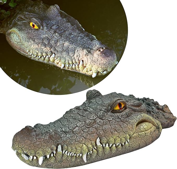 LUEUR Pond Floating Fake Alligator Head Decoy Crocodile Fake Head for Decorations Outdoor Pools Float Fake Gator Head Deterrent Ducks for Pond Decorations,Swimming Pool, Koi Pools