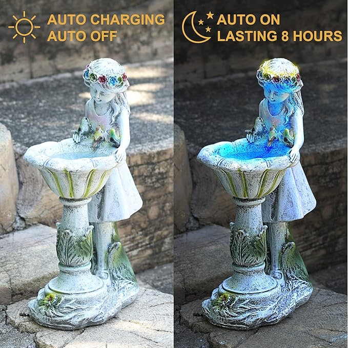 Voveexy Fairy Garden Statue, Solar Garden Angel Figurine Outdoor Decoration Waterproof Resin Angel Sculpture for Patio Yard Lawn Porch Art Decoration Ornament Housewarming Christmas Birthday Gift