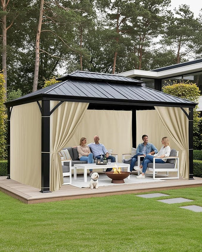 Gazebo Curtains Outdoor Waterproof - 10'Wx12'Lx7.9'H Gazebo Universal Replacement Privacy Curtains, 4 Panels Sidewall Drapes with Zipper for Patio Pergola Garden Backyard, Cream