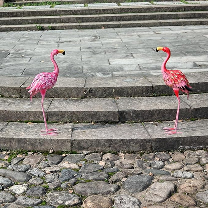 Garden Statues Flamingo Sculptures Metal Yard Art, Pink Bird Art Outdoor Backyard Decor Patio Lawn Porch Ornament Flamingo Yard Decoration (Pink with White)