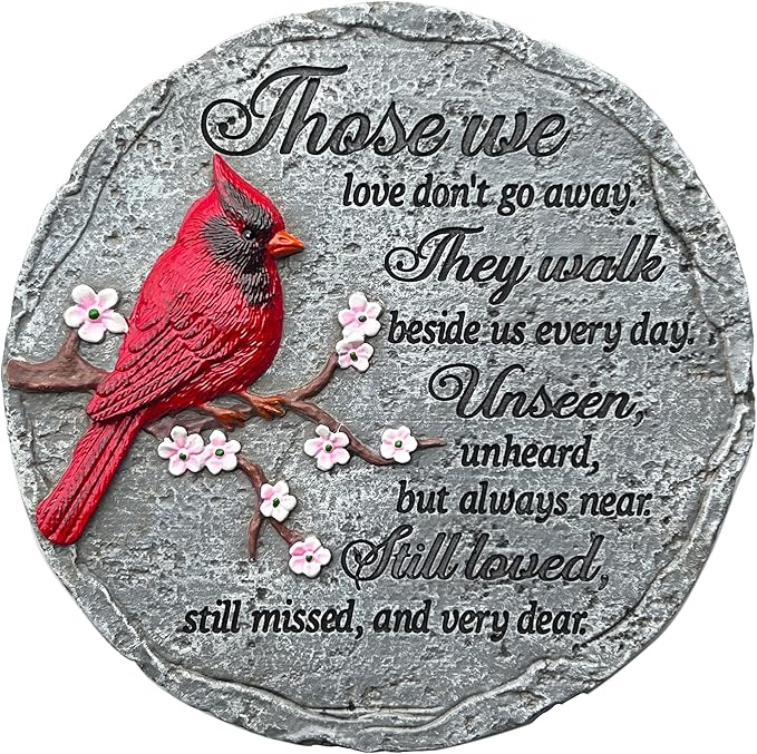 Memorial Garden Stones Red Cardinal Sympathy Gifts for Loss of Loved One - Outside Bereavement Memory Plaques Christmas Outdoors Home Decor Stepping Stone
