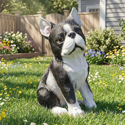 Adorable Standing Bulldog Puppy Garden Statue, Realistic Animal Pet Statue, | Cute Decorative Resin Figurine for Backyard, Porch, Lawn, Patio | Ideal Gift for Dog Enthusiasts