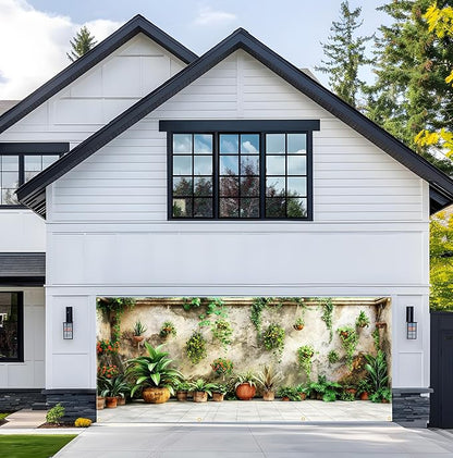 Large Garage Door Cover 157.5x70.9in Garden Plant Garage Door Banner Outdoor Decorations with Grommets & Rope, Waterproof Garage Door Decorations for House Exterior Spring Patio Decor