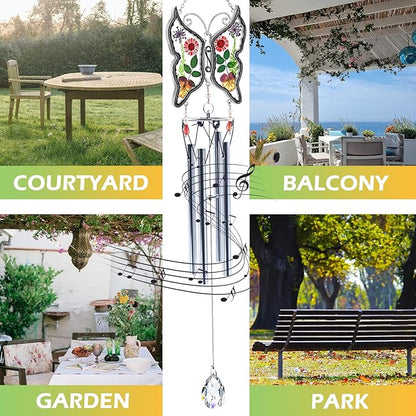 KY&BOSAM Big Butterfly Wind Chime with Crystal Sympathy Wind Spinner Memorial Wind Chime for Loss of Loved One Bereavement Sympathy Memorial Gift for Loss of Mother Father Home Garden Decor