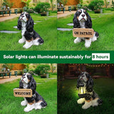 Cavalier King Charles Spaniel Garden Statue with Solar Lantern, Realistic Dog Sculpture, Birthday Gift for Women Mom Grandma, Housewarming Gift for New Home, Outdoor Resin Puppy Decor,Black & White