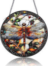 Stained Glass Suncatcher - Dragonfly Stained Glass Window Hanging for Home Decor, Garden & Patio - 6.3 Inch Vibrant Sun Catchers for Windows Hanging - Dragonfly Gifts for Women & Nature Lovers